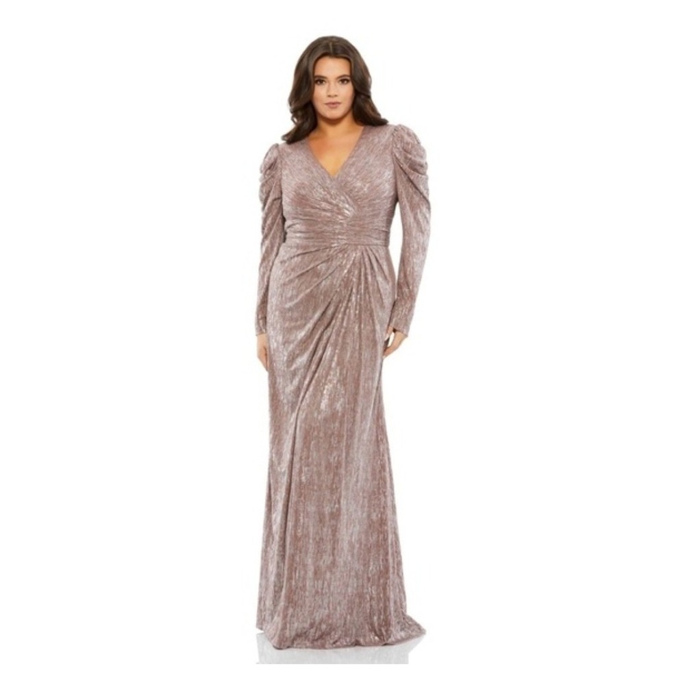 Mac Duggal Mauve Metallic Formal Gown Glam Regency Faux Wrap Size 14W Statement